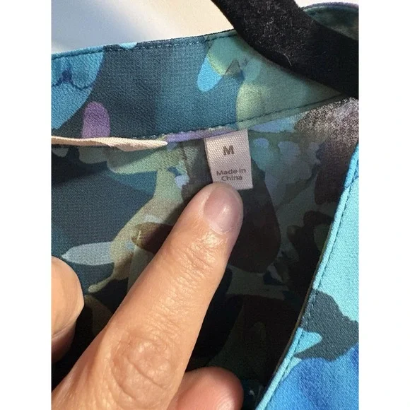 Soft Surroundings Floral Blouse Womens Medium Teal Boho Button Front Tunic Top - Picture 4 of 6